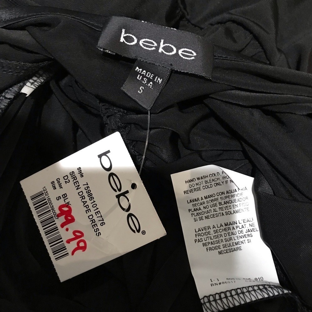 Bebe Black Siren Draped Ruched Side Spaghetti Strap Midi Dress Size S - Picture 9 of 9